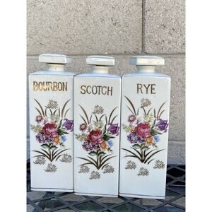 Vintage Arnart Japanese Decanters| Hand Painted Ceramic Flower